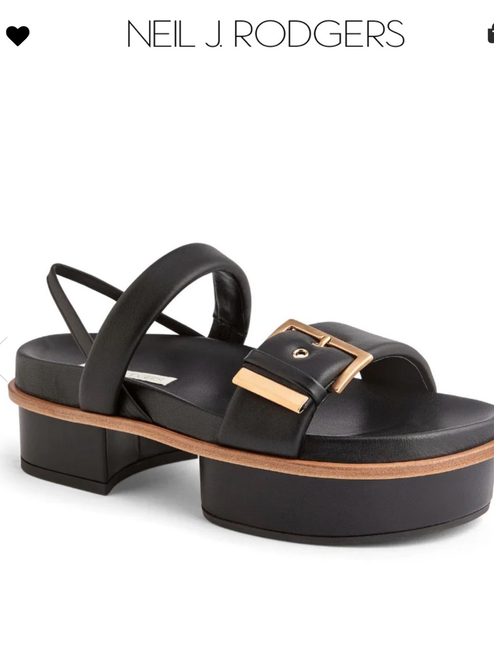 Neil J Rodgers Eliza Sandal Black Platform Sandal with Gold Buckle